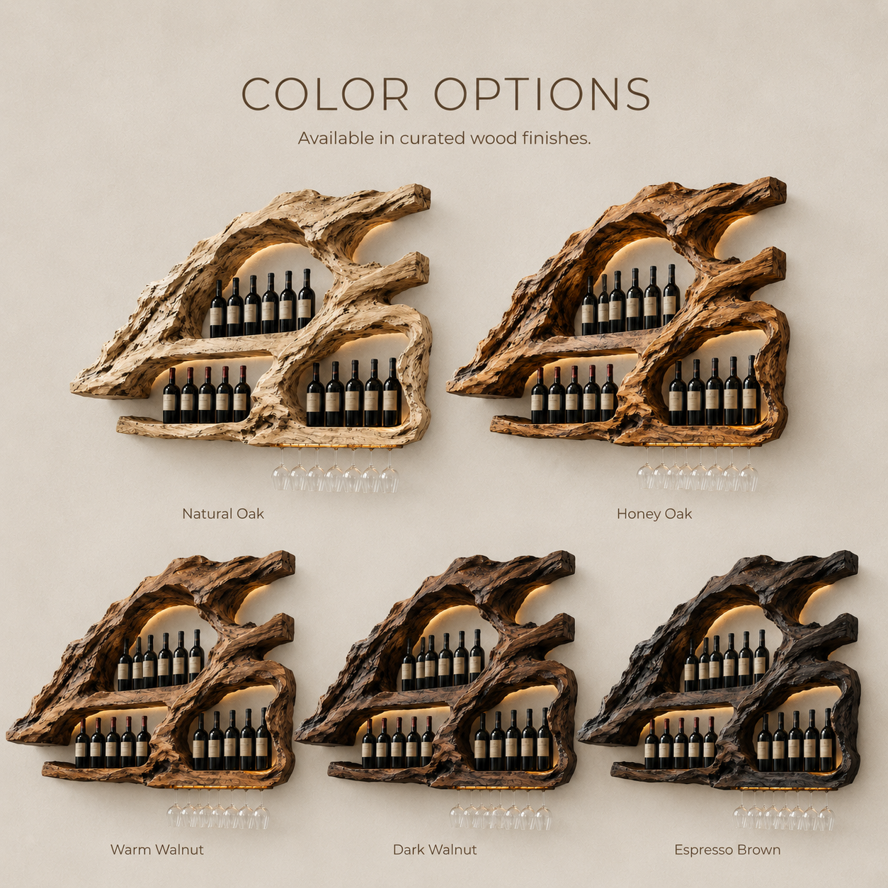 Solid Wood Wall Wine Rack with Glass Holder - Wave - product image 10