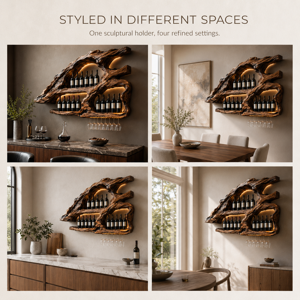 Solid Wood Wall Wine Rack with Glass Holder - Wave - product image 11