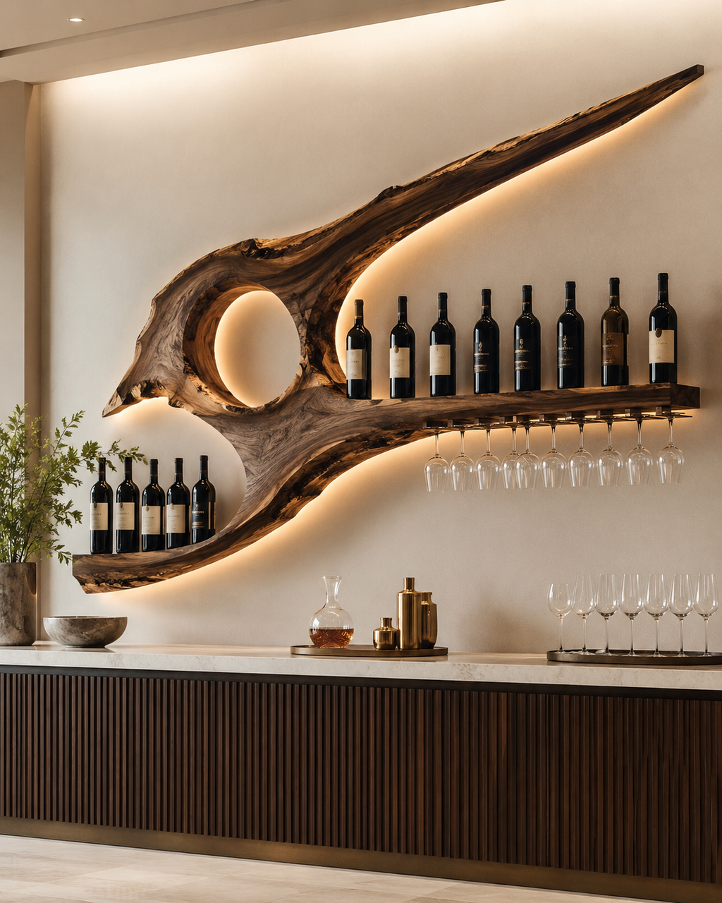 Solid Wood Wall Wine Rack with Glass Holder - Cellular - main view