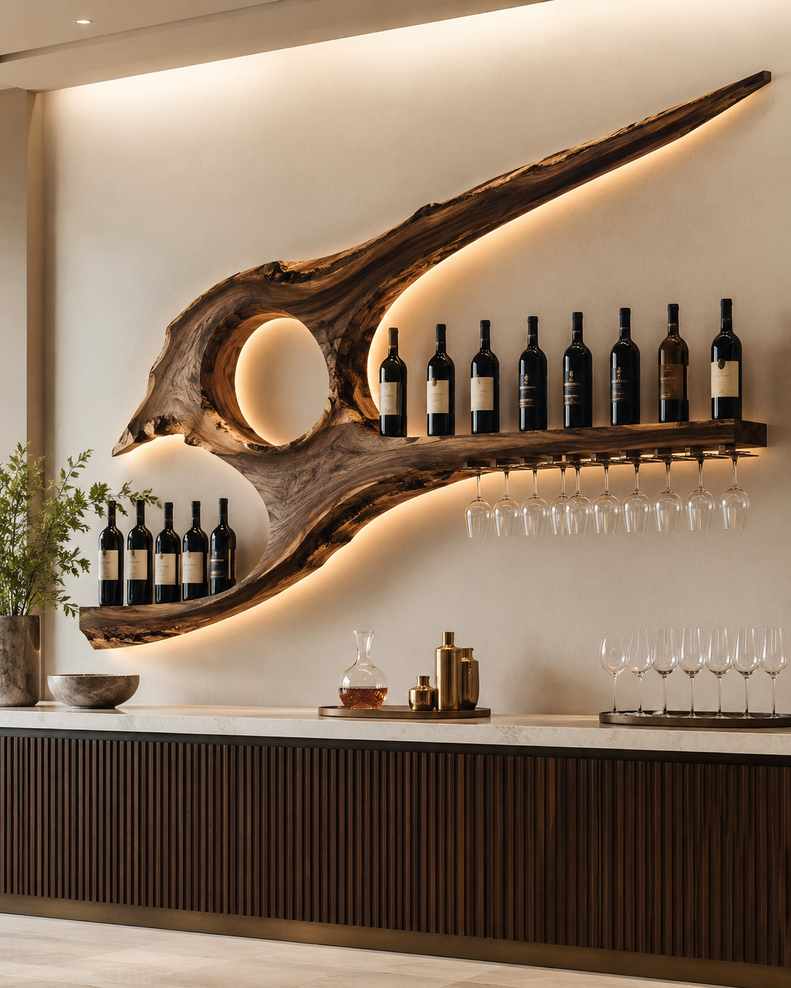 Solid Wood Wall Wine Rack with Glass Holder - Cellular - main view