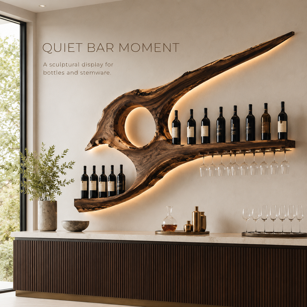 Solid Wood Wall Wine Rack with Glass Holder - Cellular - product image 02