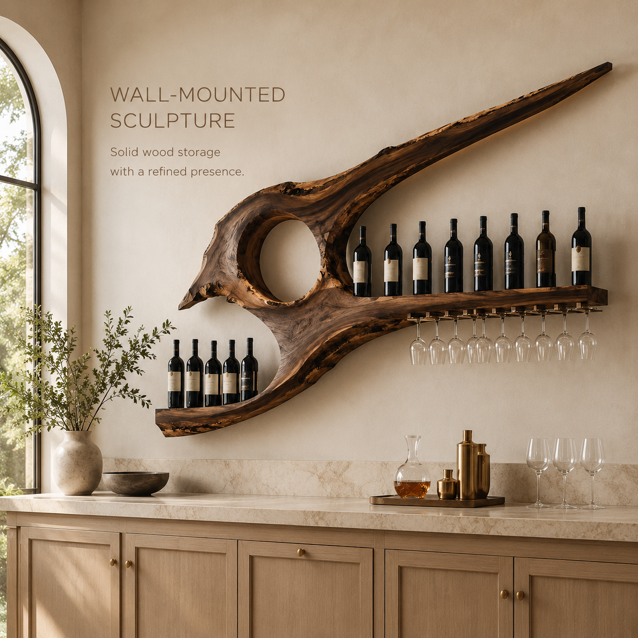 Solid Wood Wall Wine Rack with Glass Holder - Cellular - product image 03