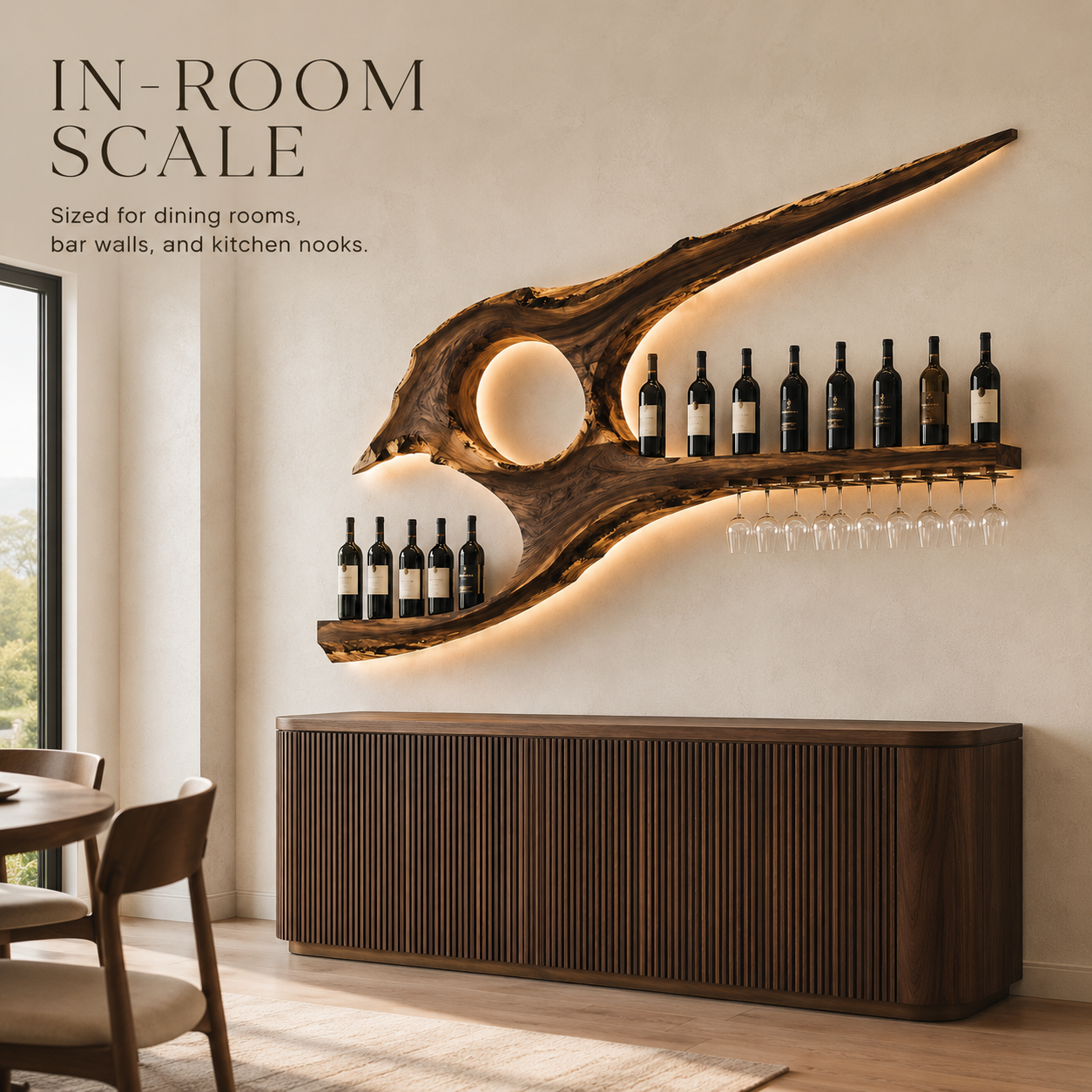 Solid Wood Wall Wine Rack with Glass Holder - Cellular - product image 04