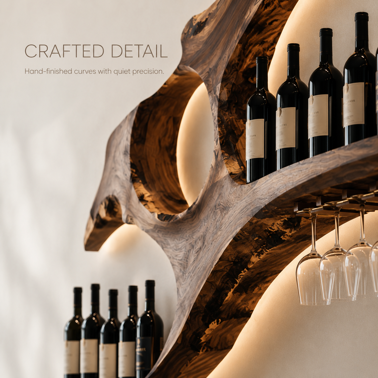 Solid Wood Wall Wine Rack with Glass Holder - Cellular - product image 06