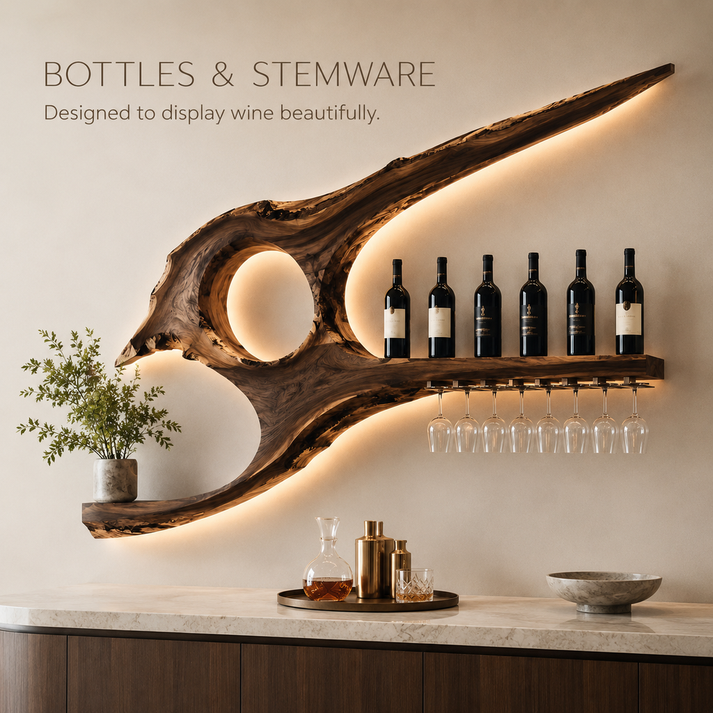 Solid Wood Wall Wine Rack with Glass Holder - Cellular - product image 07