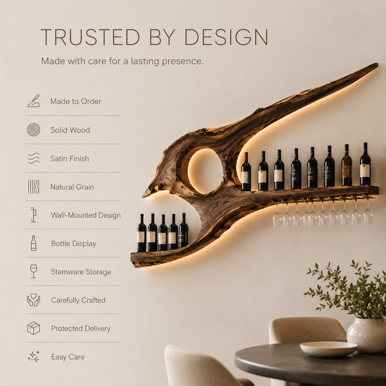 Solid Wood Wall Wine Rack with Glass Holder - Cellular - product image 09