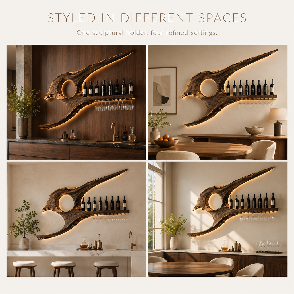 Solid Wood Wall Wine Rack with Glass Holder - Cellular - product image 10