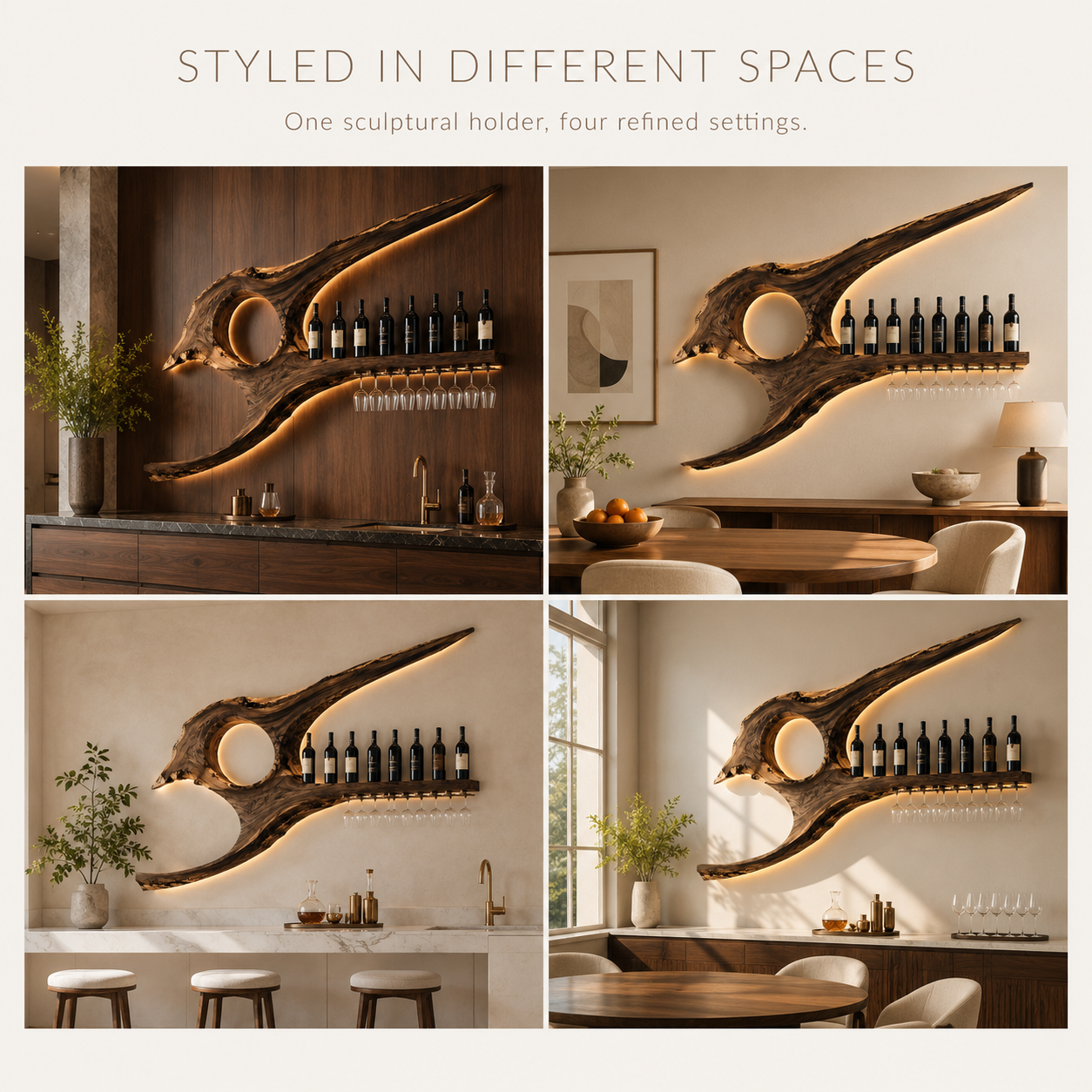 Solid Wood Wall Wine Rack with Glass Holder - Cellular - product image 10
