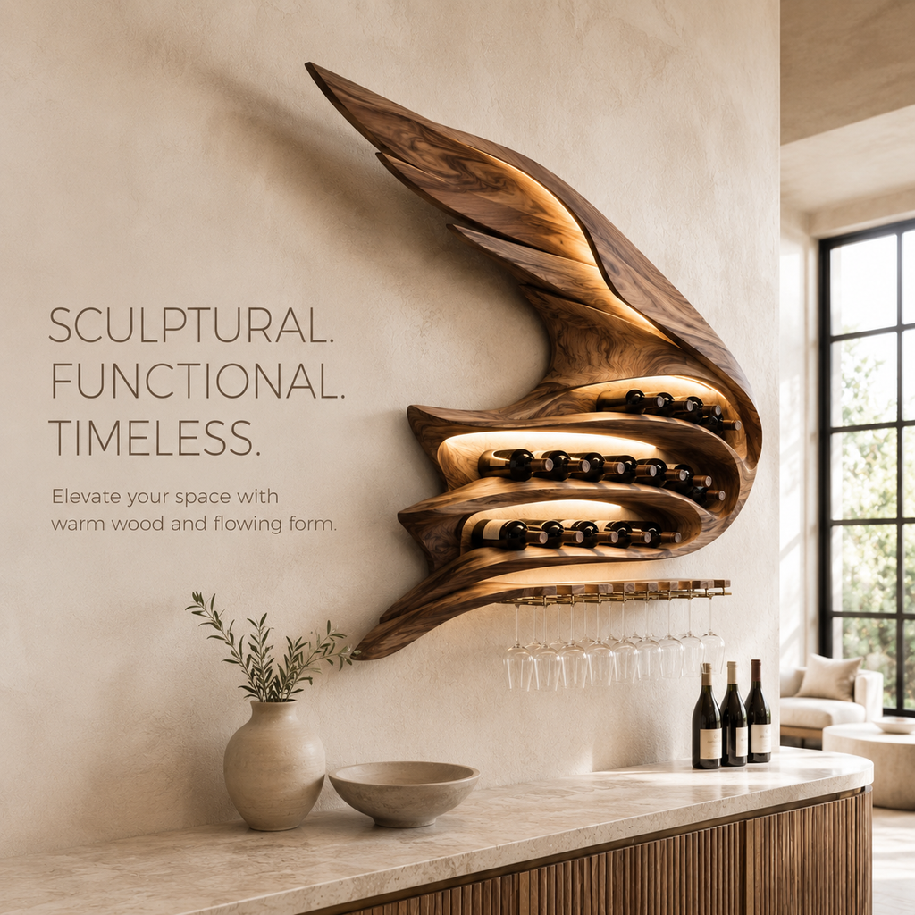 Solid Wood Wall Wine Rack with Glass Holder - Branch Form - product image 02