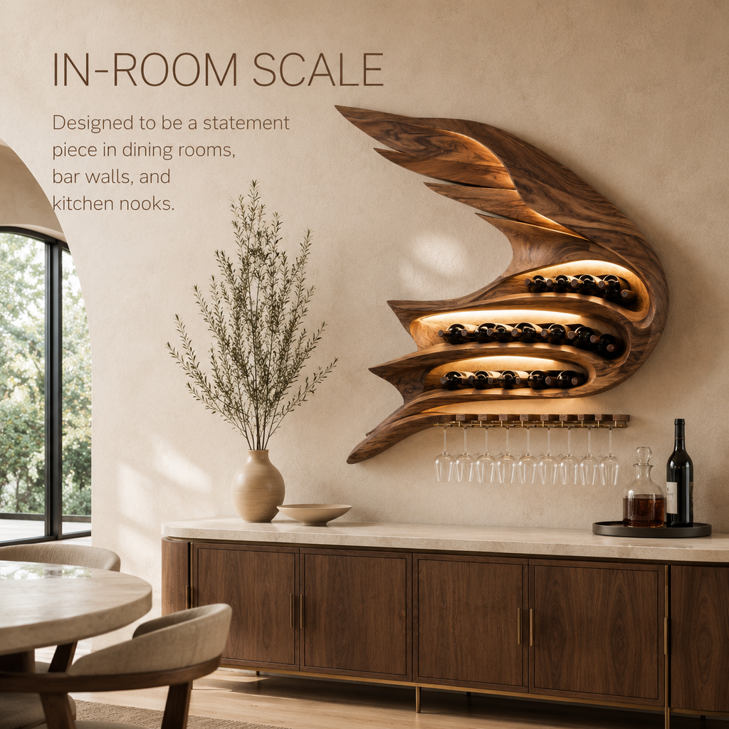Solid Wood Wall Wine Rack with Glass Holder - Branch Form - product image 04