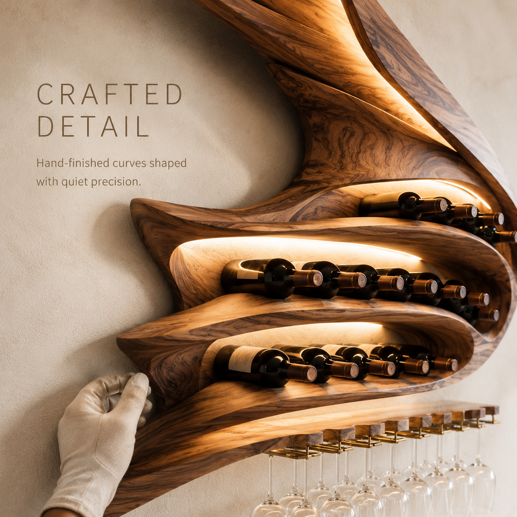 Solid Wood Wall Wine Rack with Glass Holder - Branch Form - product image 06
