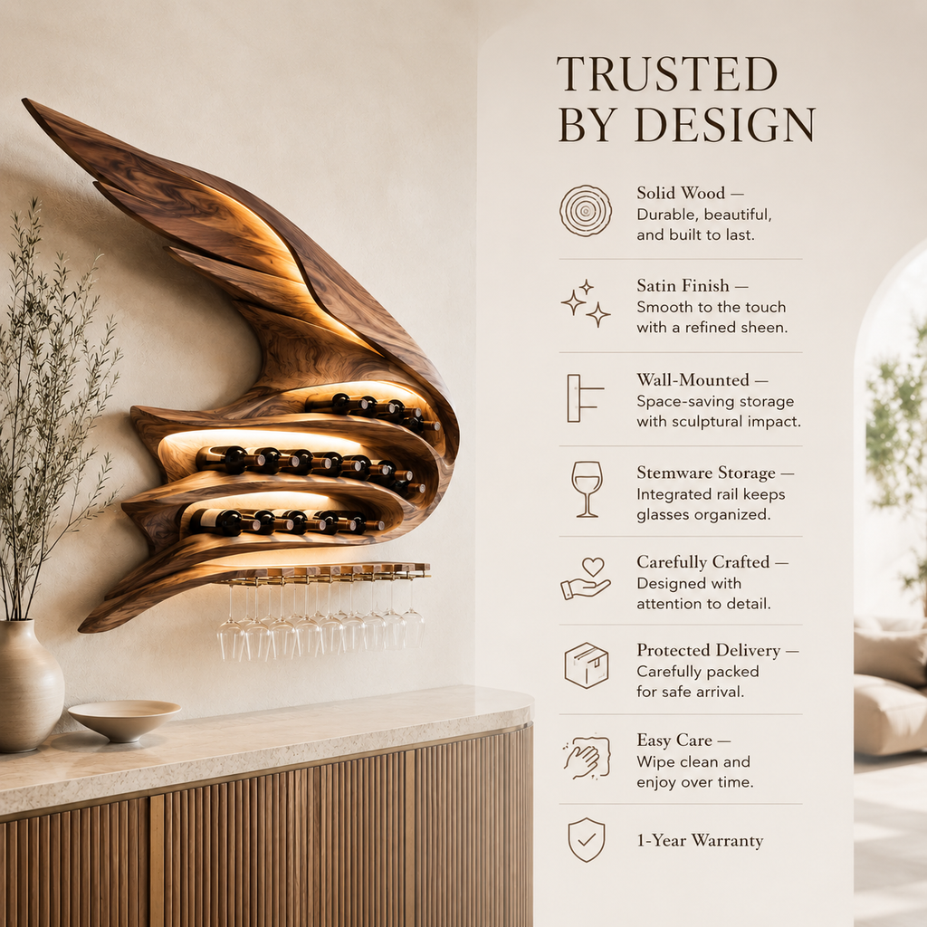 Solid Wood Wall Wine Rack with Glass Holder - Branch Form - product image 09