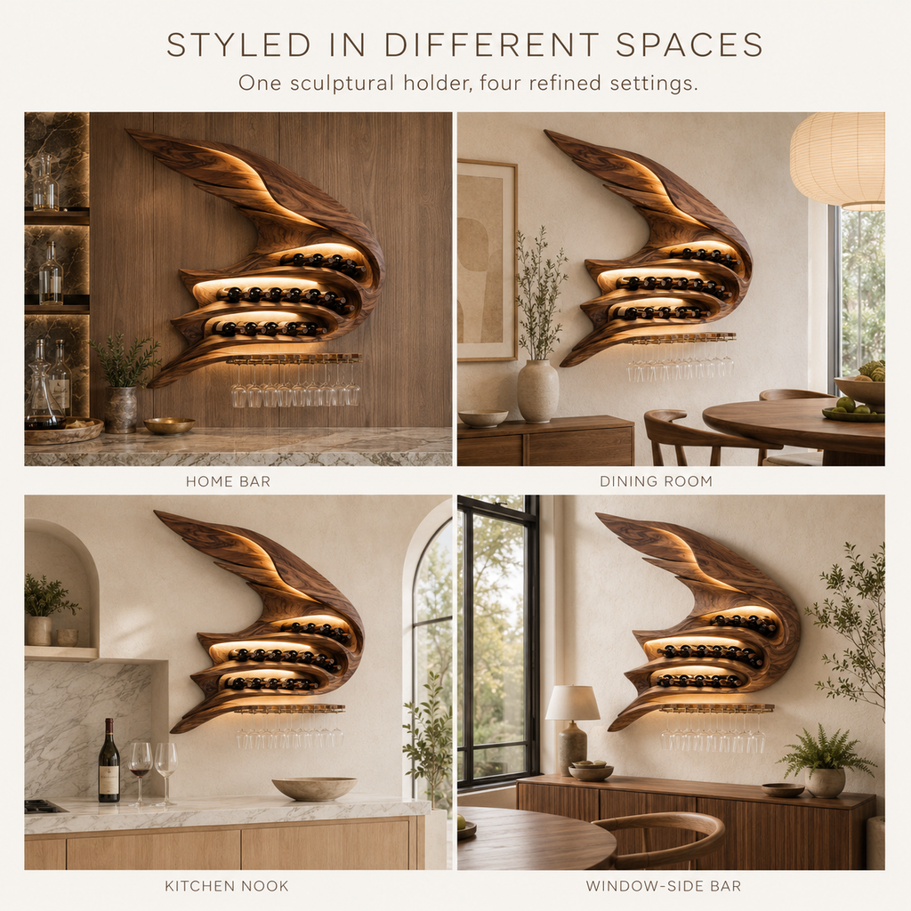 Solid Wood Wall Wine Rack with Glass Holder - Branch Form - product image 10