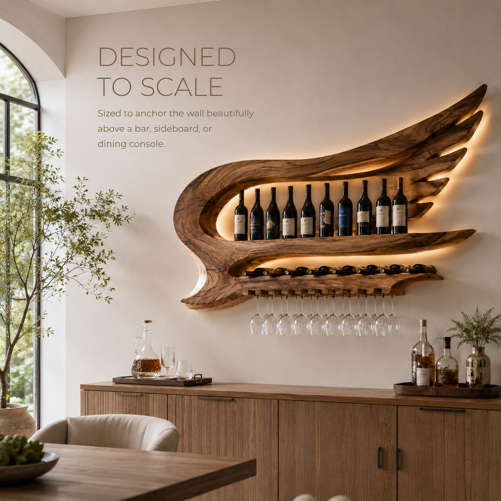 Solid Wood Wall Wine Rack with Glass Holder - Arched - product image 04