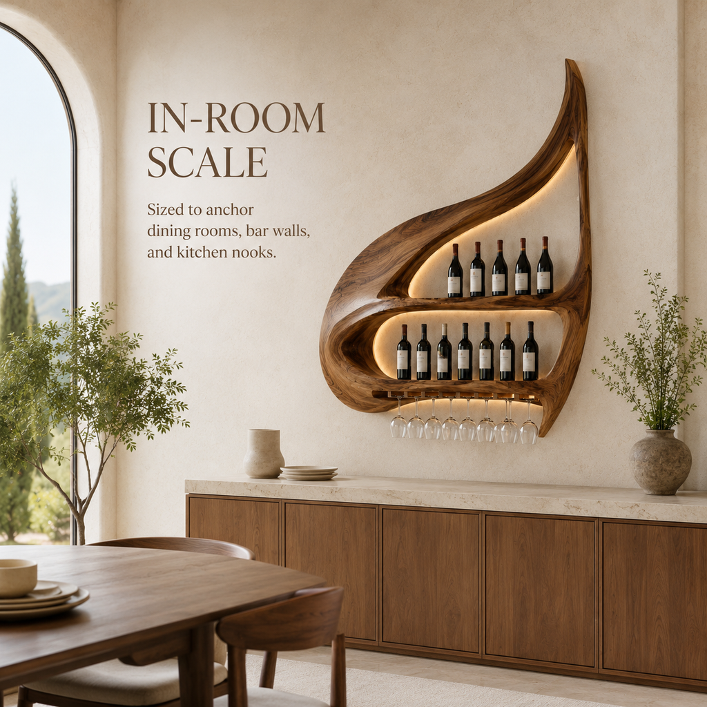 Solid Wood Wall Wine Rack with Glass Holder - Crescent - product image 04