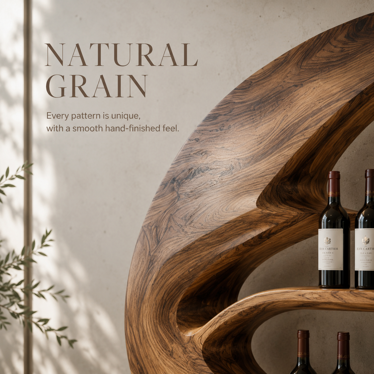 Solid Wood Wall Wine Rack with Glass Holder - Crescent - product image 05