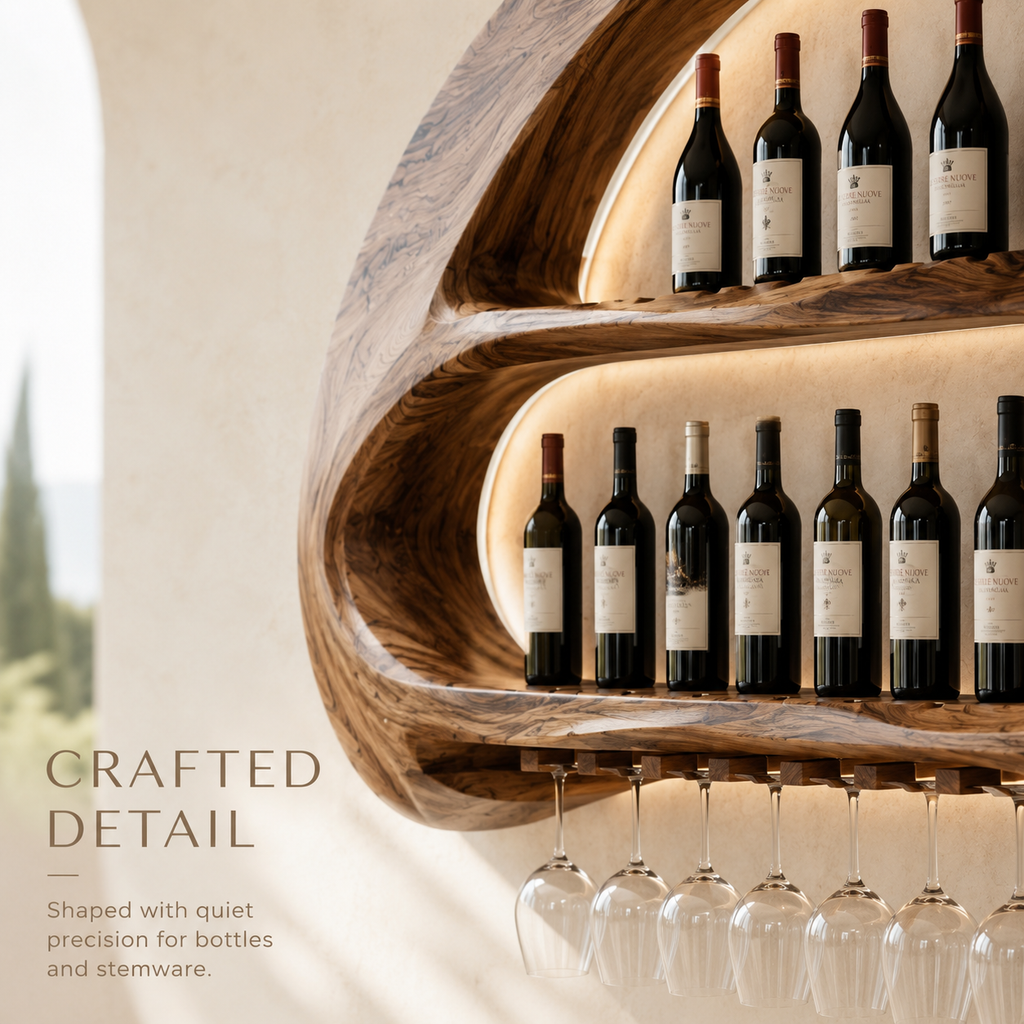 Solid Wood Wall Wine Rack with Glass Holder - Crescent - product image 06