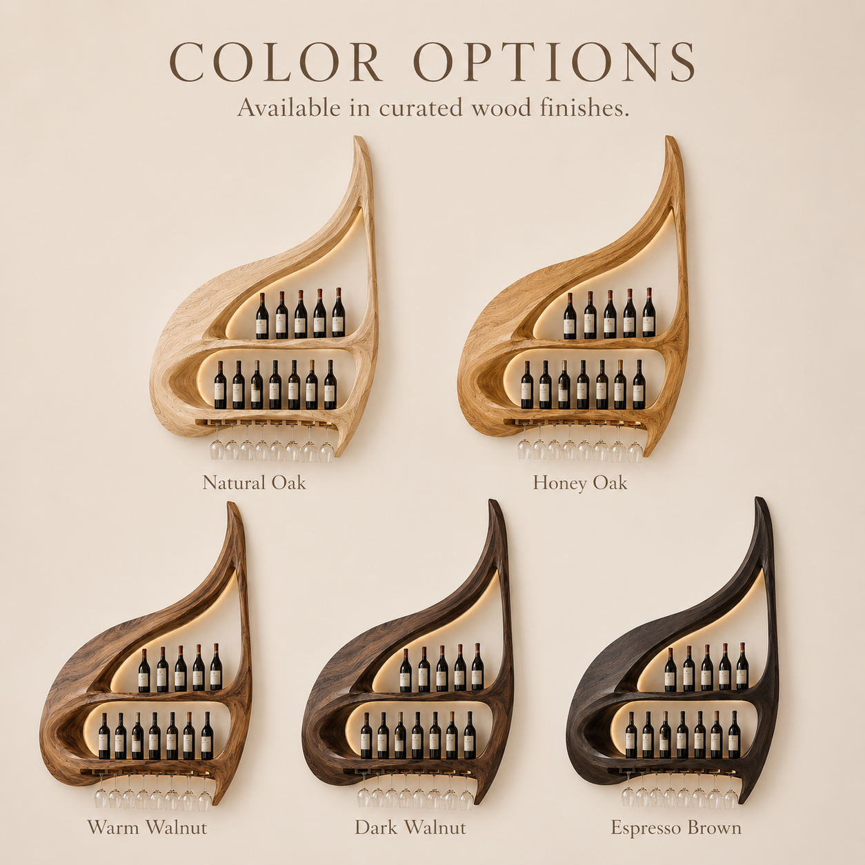 Solid Wood Wall Wine Rack with Glass Holder - Crescent - product image 11
