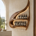 Solid Wood Wall Wine Rack with Glass Holder - Crescent - Design 132 - square cover image