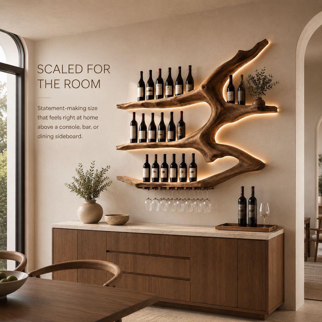 Solid Wood Wall Wine Rack with Glass Holder - Gallery Rail - product image 04