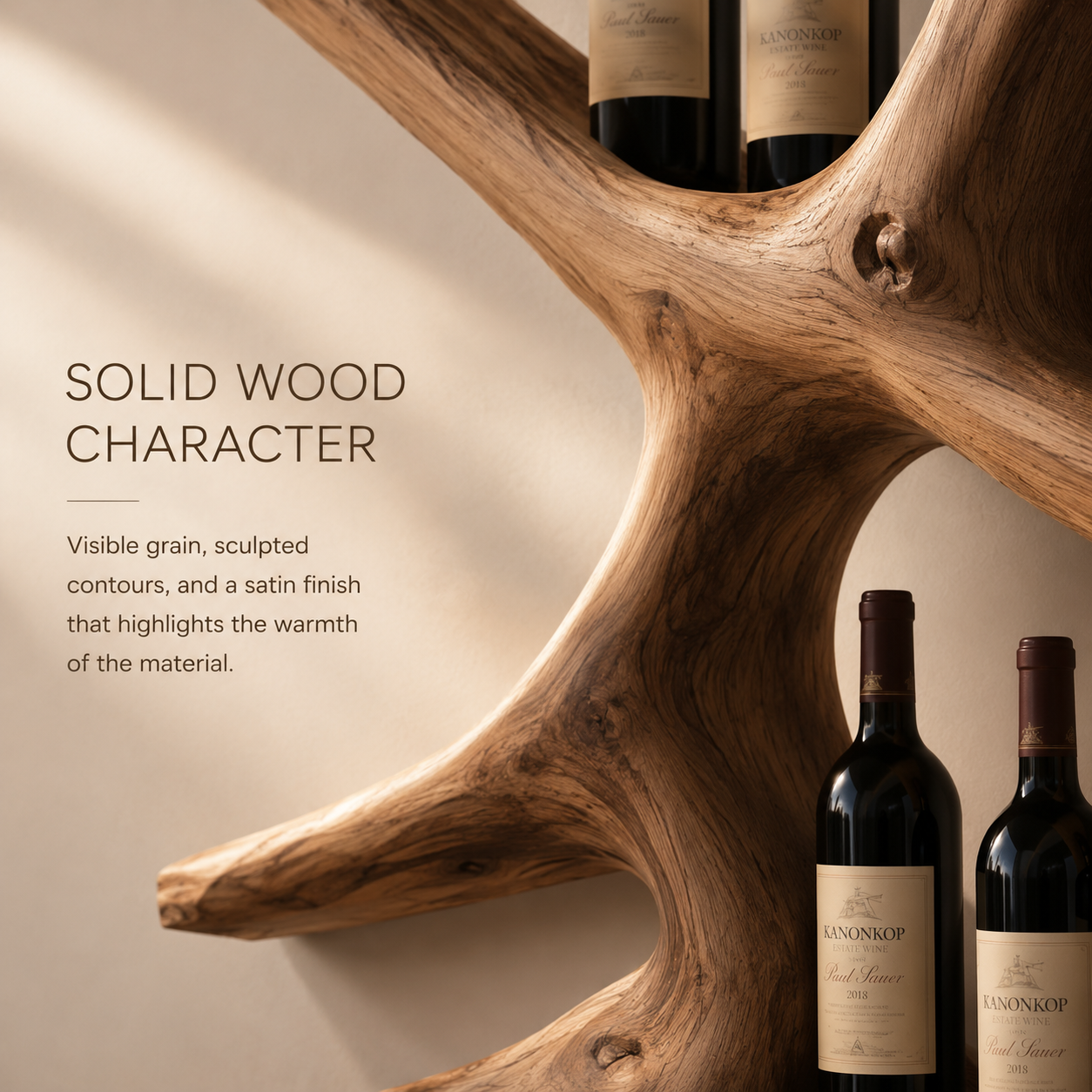 Solid Wood Wall Wine Rack with Glass Holder - Gallery Rail - product image 05