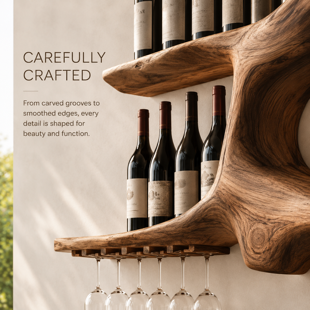 Solid Wood Wall Wine Rack with Glass Holder - Gallery Rail - product image 06