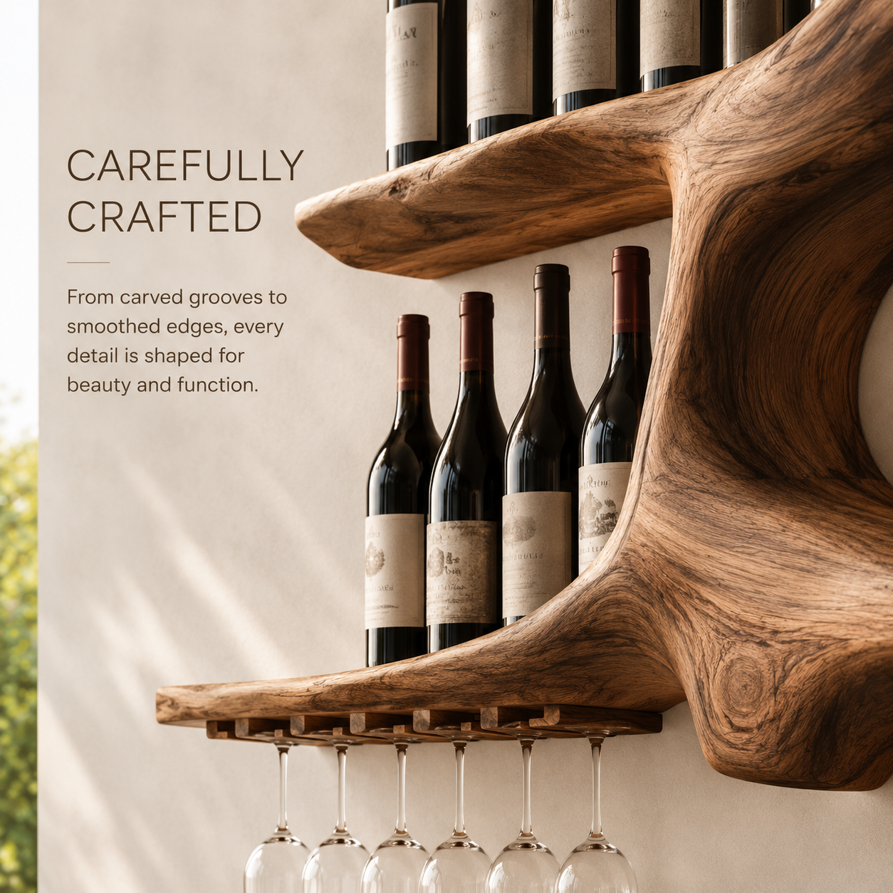 Solid Wood Wall Wine Rack with Glass Holder - Gallery Rail - product image 06