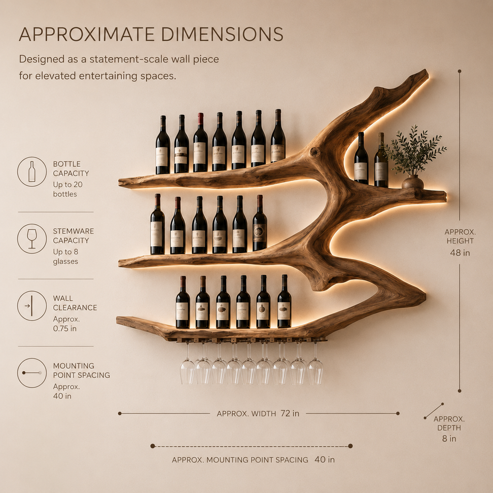 Solid Wood Wall Wine Rack with Glass Holder - Gallery Rail - product image 08