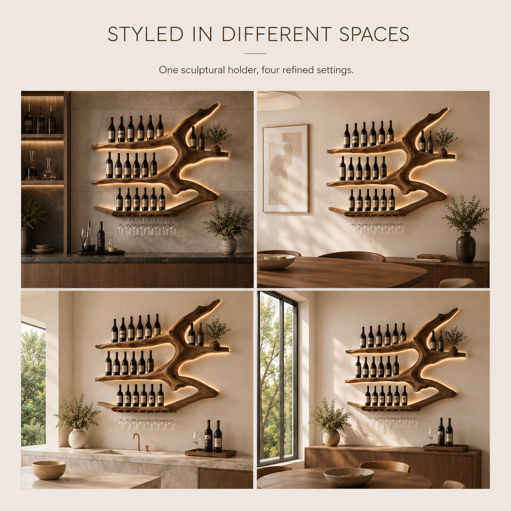 Solid Wood Wall Wine Rack with Glass Holder - Gallery Rail - product image 10