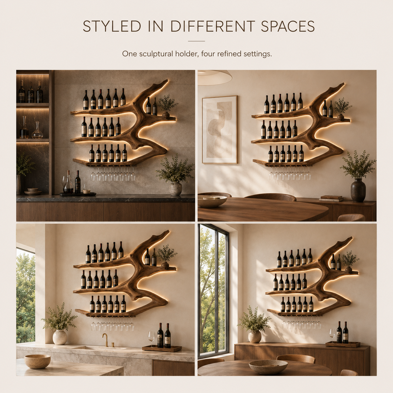 Solid Wood Wall Wine Rack with Glass Holder - Gallery Rail - product image 10