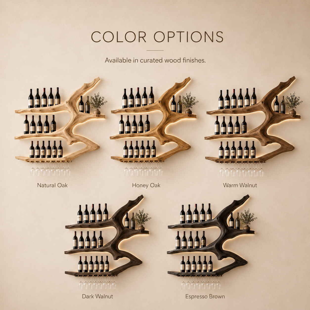 Solid Wood Wall Wine Rack with Glass Holder - Gallery Rail - product image 11