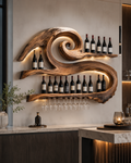 Solid Wood Wall Wine Rack with Glass Holder - Live Edge - main view