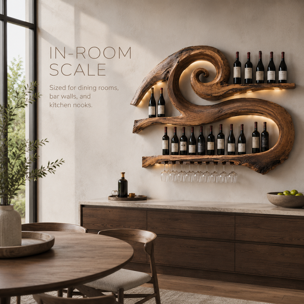 Solid Wood Wall Wine Rack with Glass Holder - Live Edge - product image 04