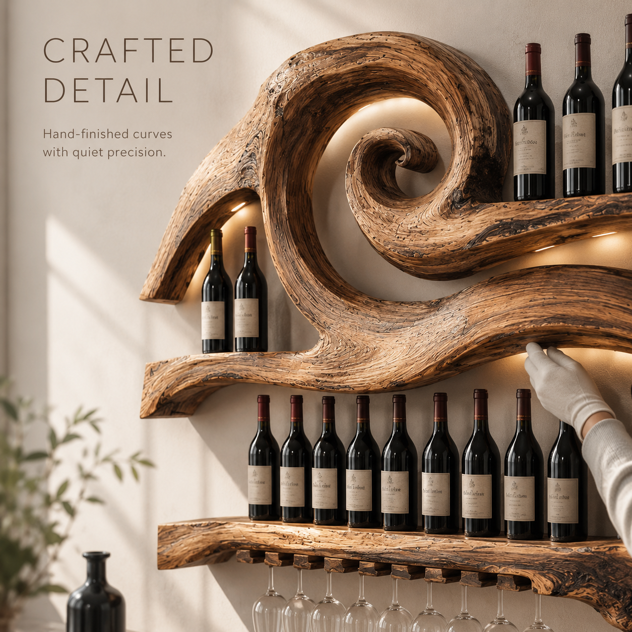 Solid Wood Wall Wine Rack with Glass Holder - Live Edge - product image 06