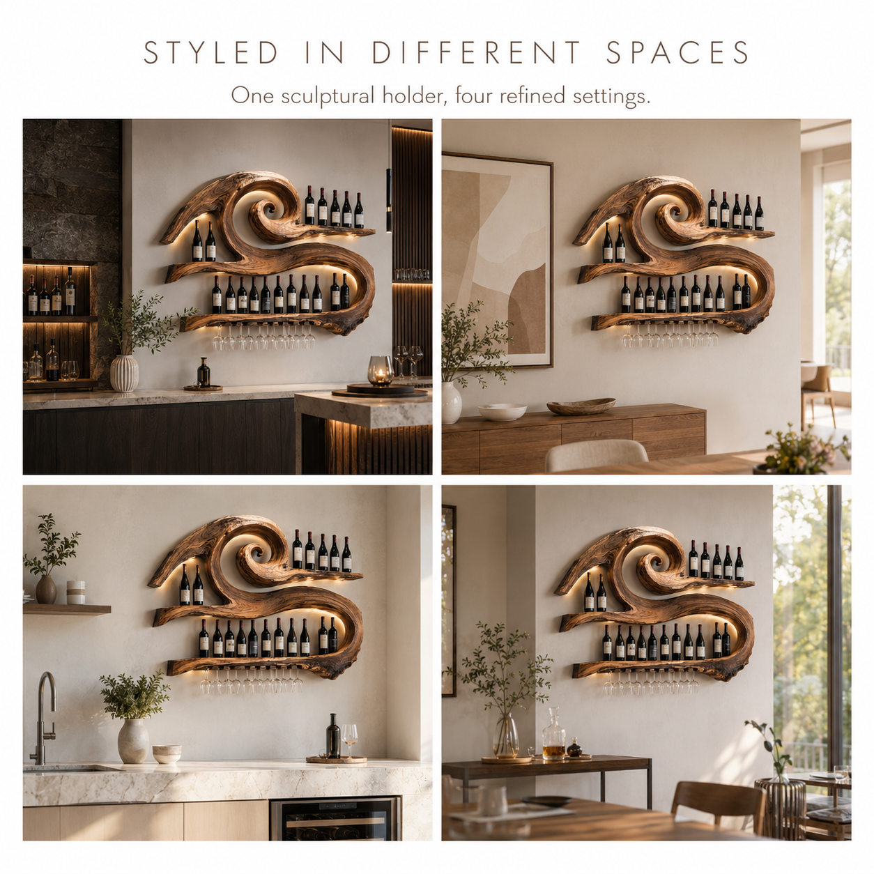 Solid Wood Wall Wine Rack with Glass Holder - Live Edge - product image 10