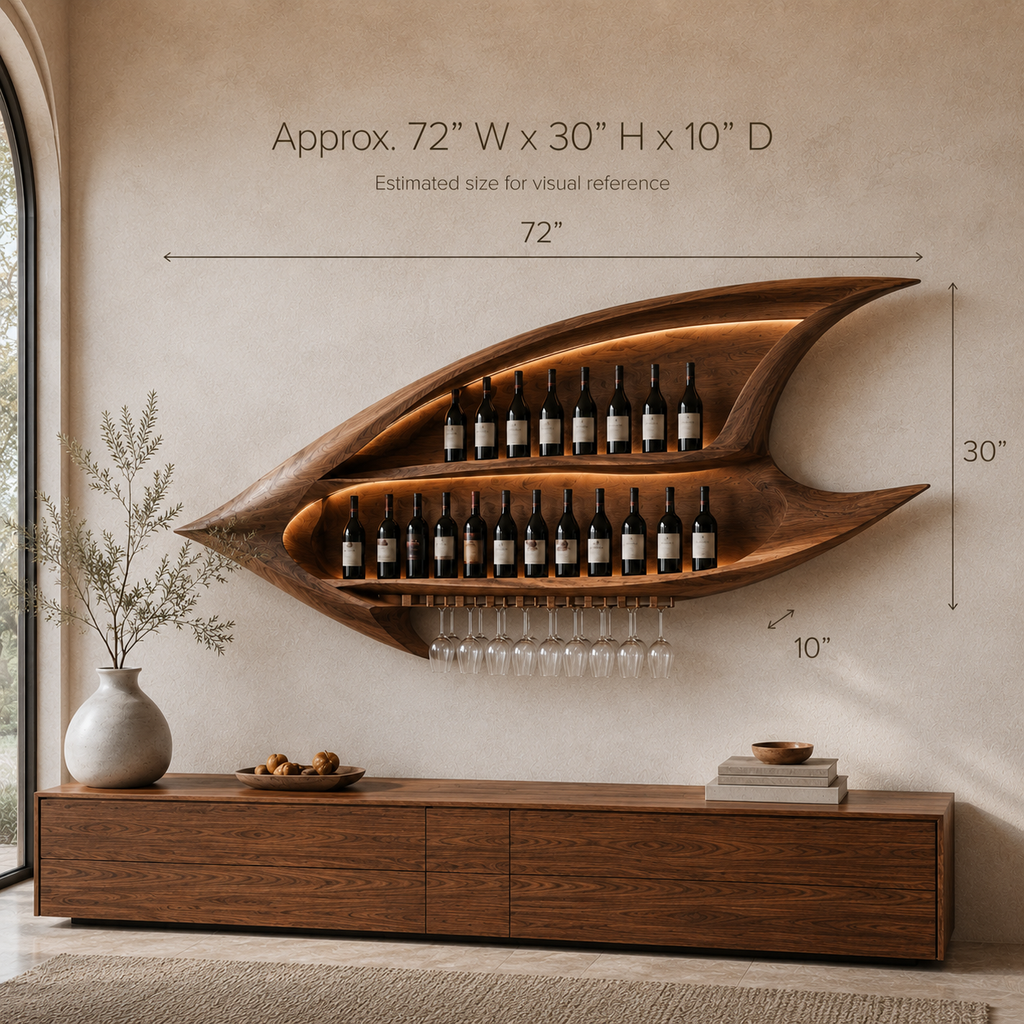 Solid Wood Wall Wine Rack with Glass Holder - Ribbed Wave - product image 07