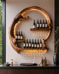 Solid Wood Wall Wine Rack with Glass Holder - Wave - main view