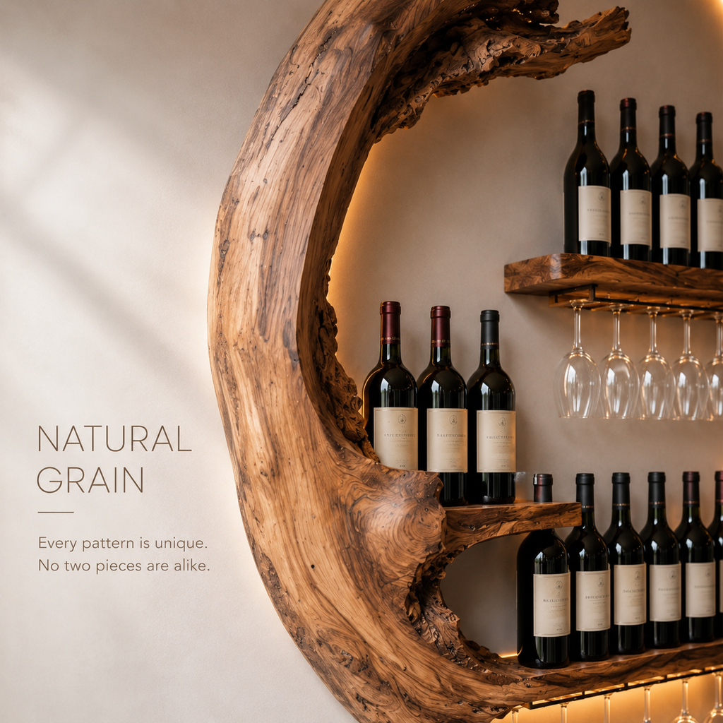 Solid Wood Wall Wine Rack with Glass Holder - Wave - product image 05