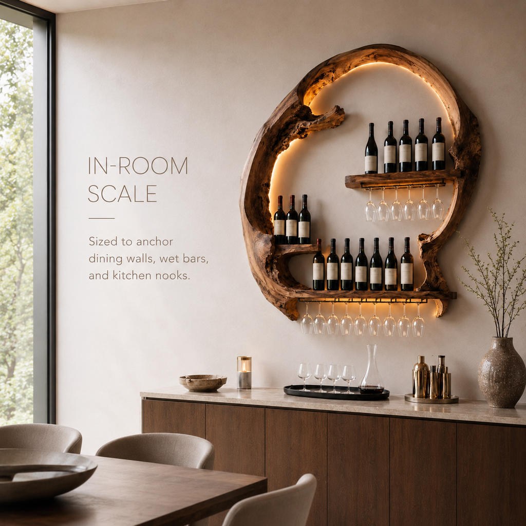 Solid Wood Wall Wine Rack with Glass Holder - Wave - product image 07
