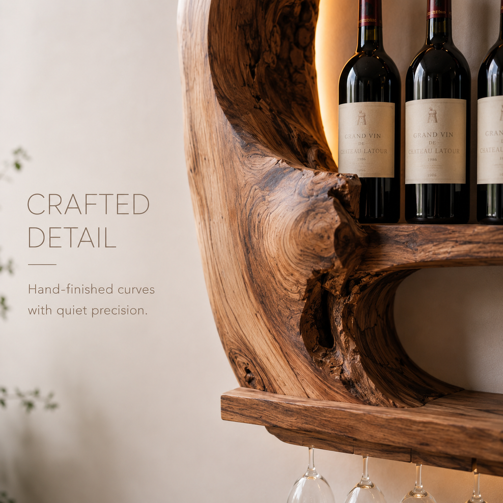 Solid Wood Wall Wine Rack with Glass Holder - Wave - product image 09