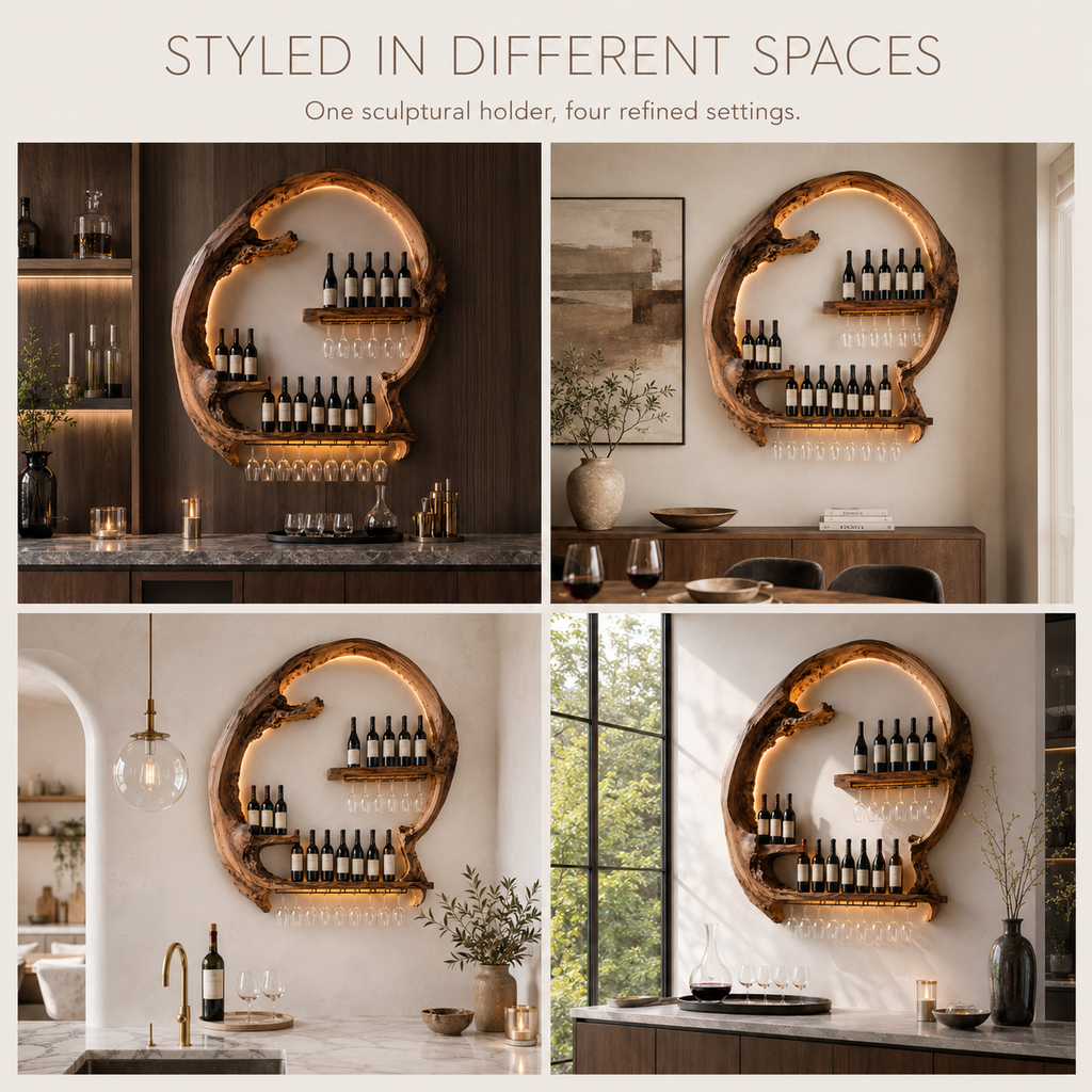 Solid Wood Wall Wine Rack with Glass Holder - Wave - product image 10