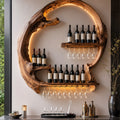 Solid Wood Wall Wine Rack with Glass Holder - Wave - Design 136 - square cover image