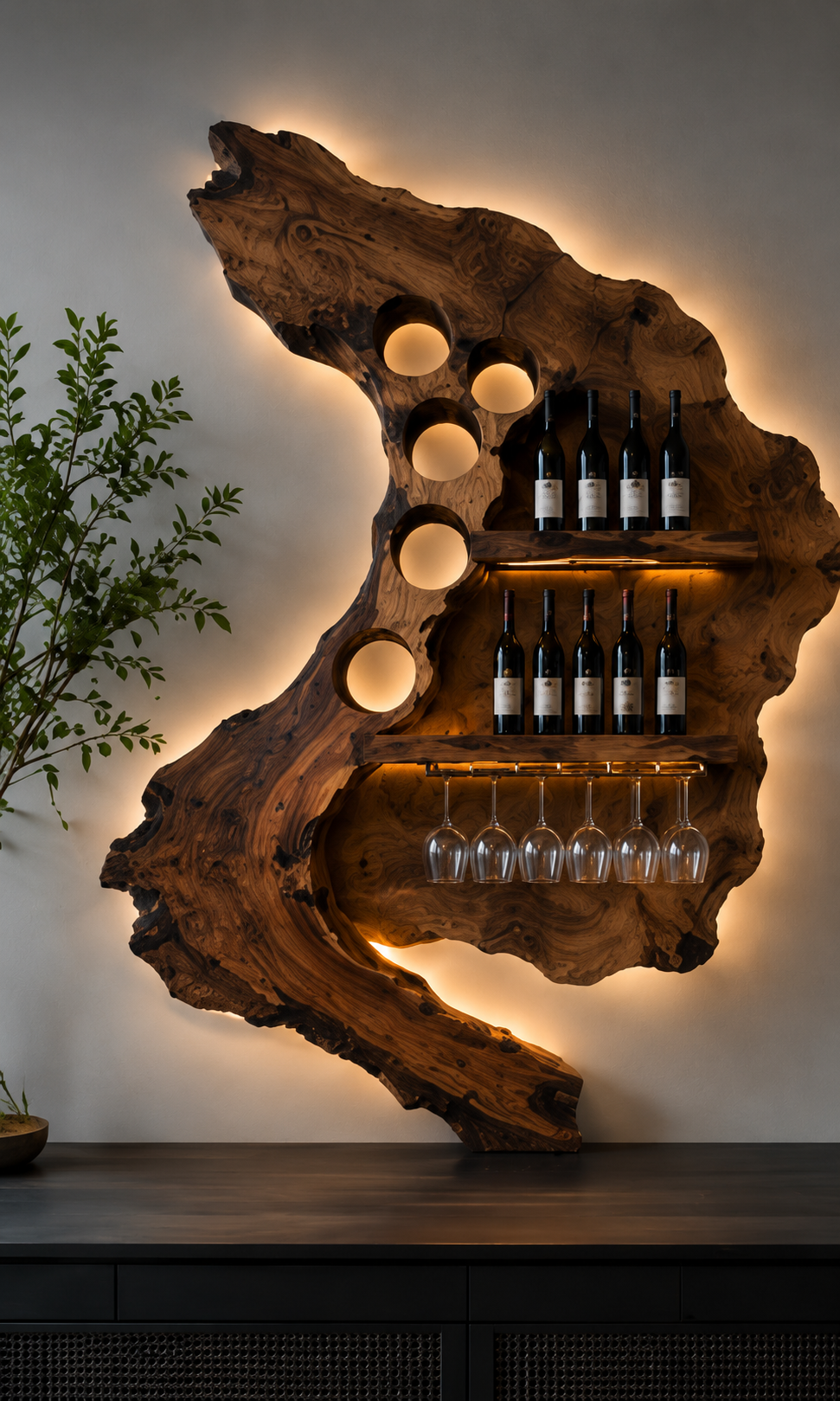 Solid Wood Wall Wine Rack with Glass Holder - Cellular - main view