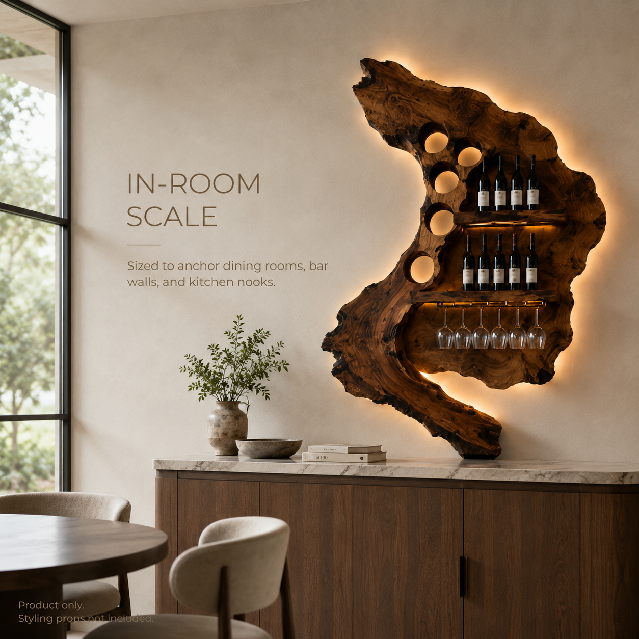 Solid Wood Wall Wine Rack with Glass Holder - Cellular - product image 04