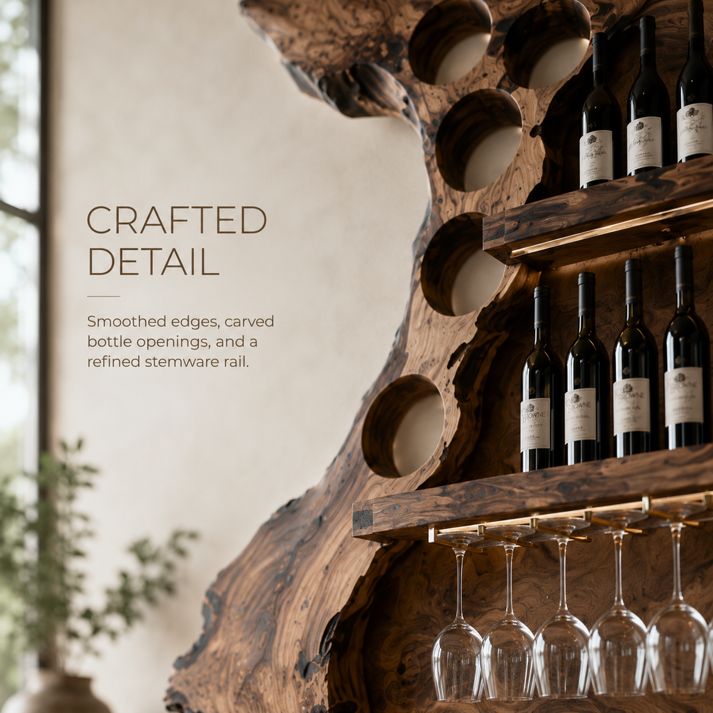 Solid Wood Wall Wine Rack with Glass Holder - Cellular - product image 06
