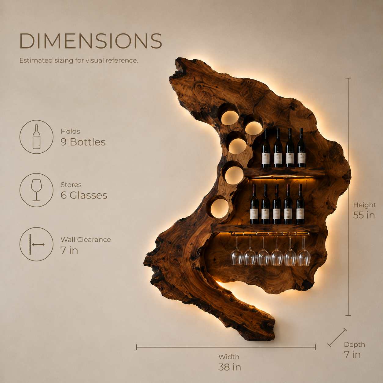 Solid Wood Wall Wine Rack with Glass Holder - Cellular - product image 08