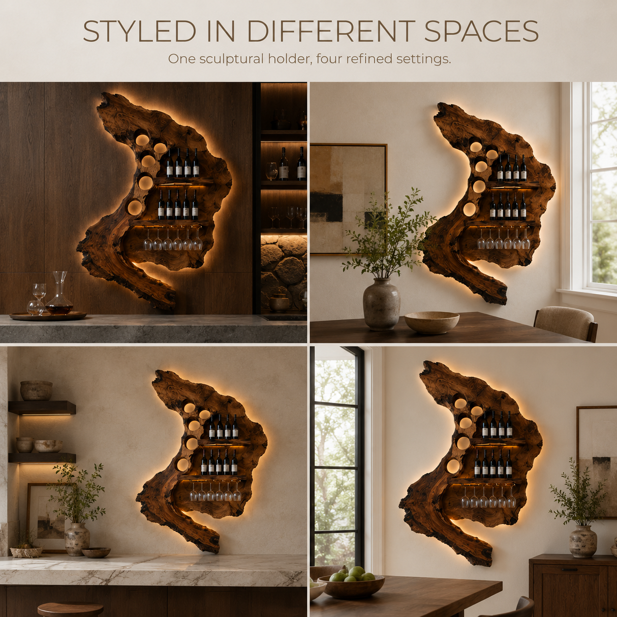 Solid Wood Wall Wine Rack with Glass Holder - Cellular - product image 10