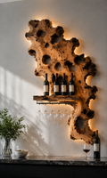 Solid Wood Wall Wine Rack with Glass Holder - Branch Form - main view