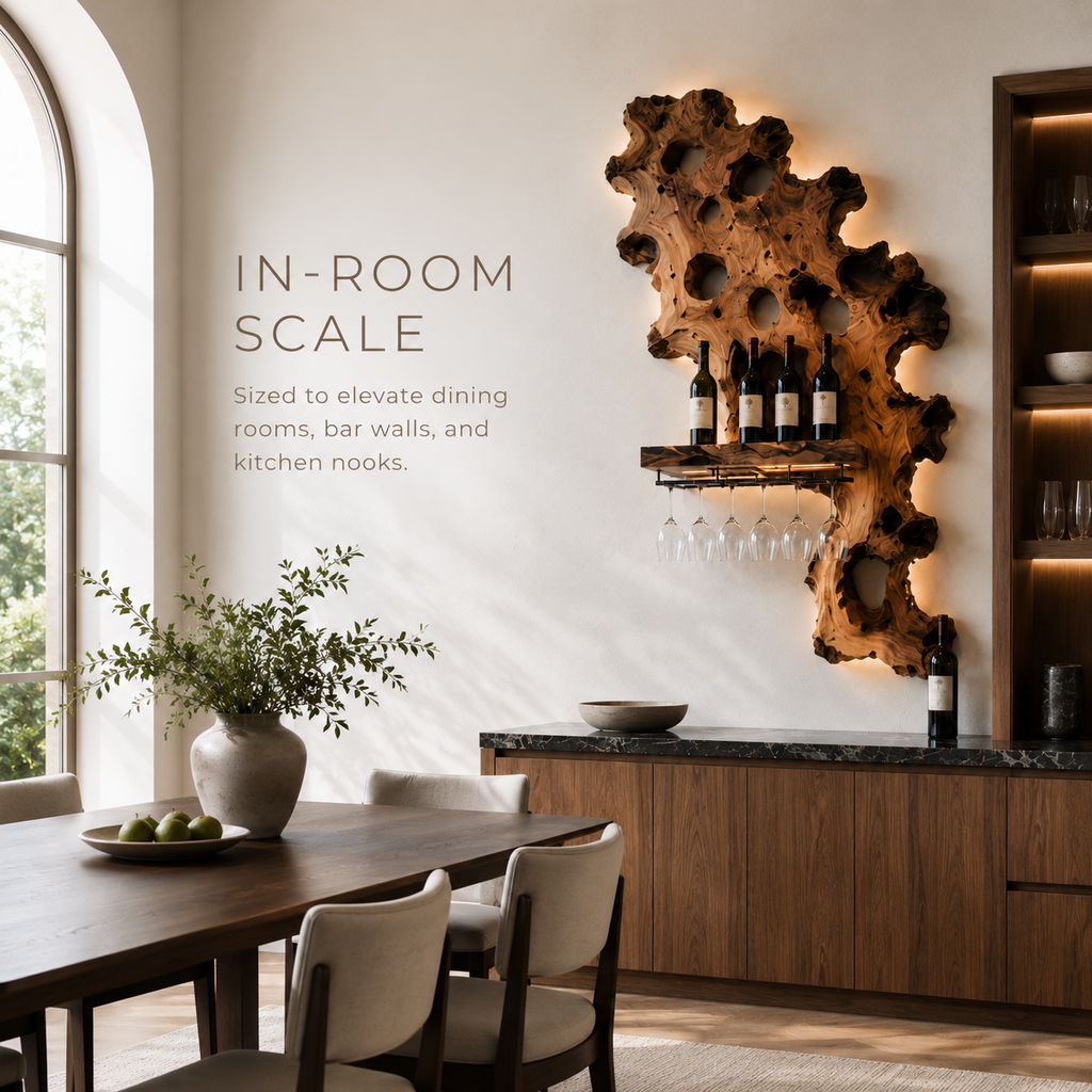 Solid Wood Wall Wine Rack with Glass Holder - Branch Form - product image 04