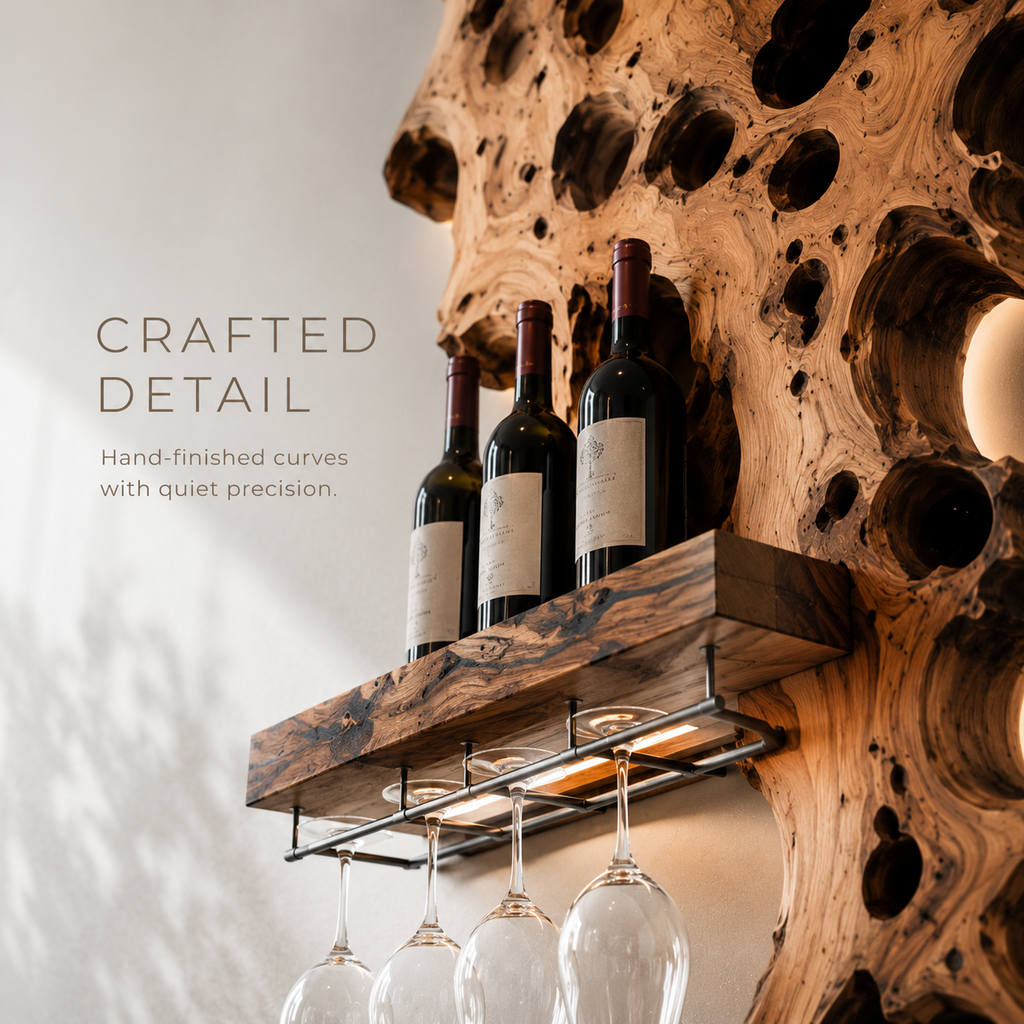 Solid Wood Wall Wine Rack with Glass Holder - Branch Form - product image 06